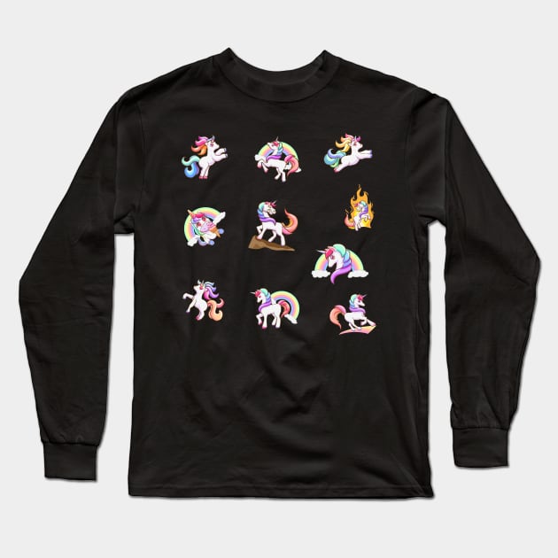 Cute Unicorn rainbow colors stickers Long Sleeve T-Shirt by Misfit04